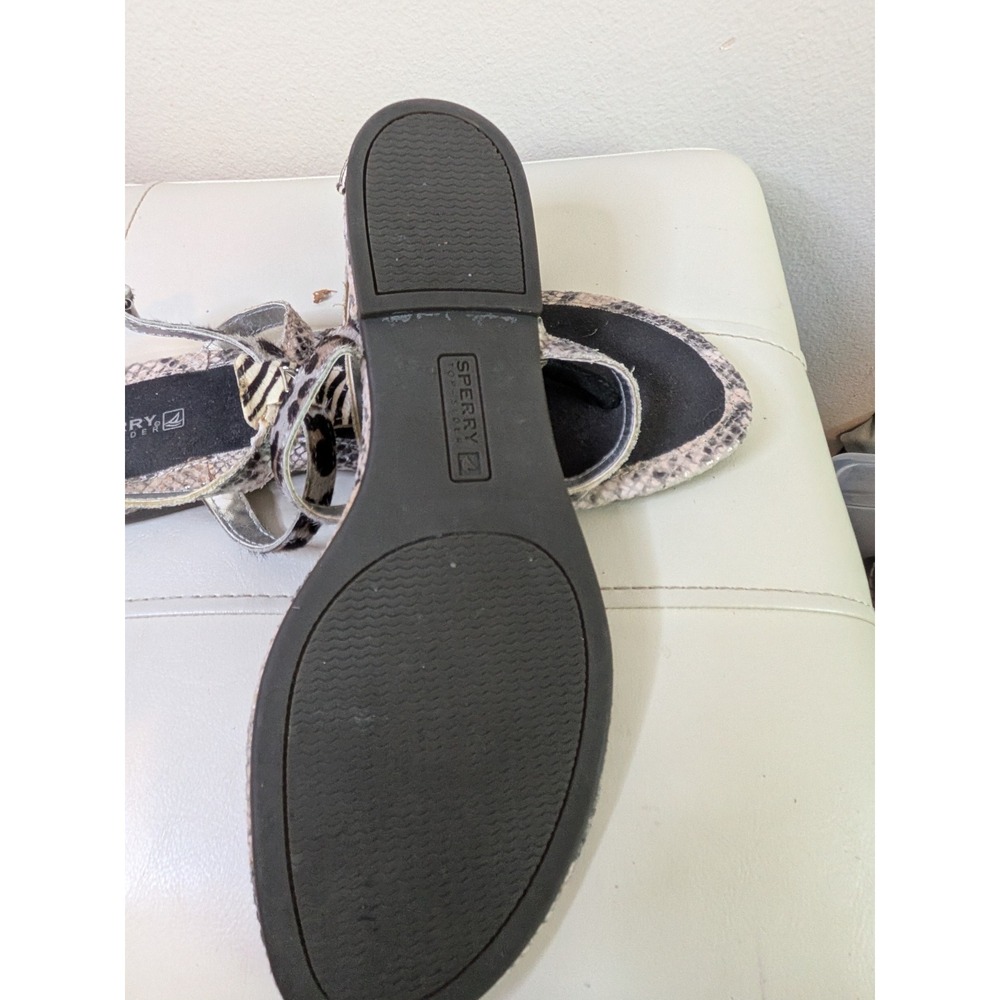 Sperry Top-Sider Womens 9.5M Animal Print Mixed Media‎ Leather T-Strap Sandals